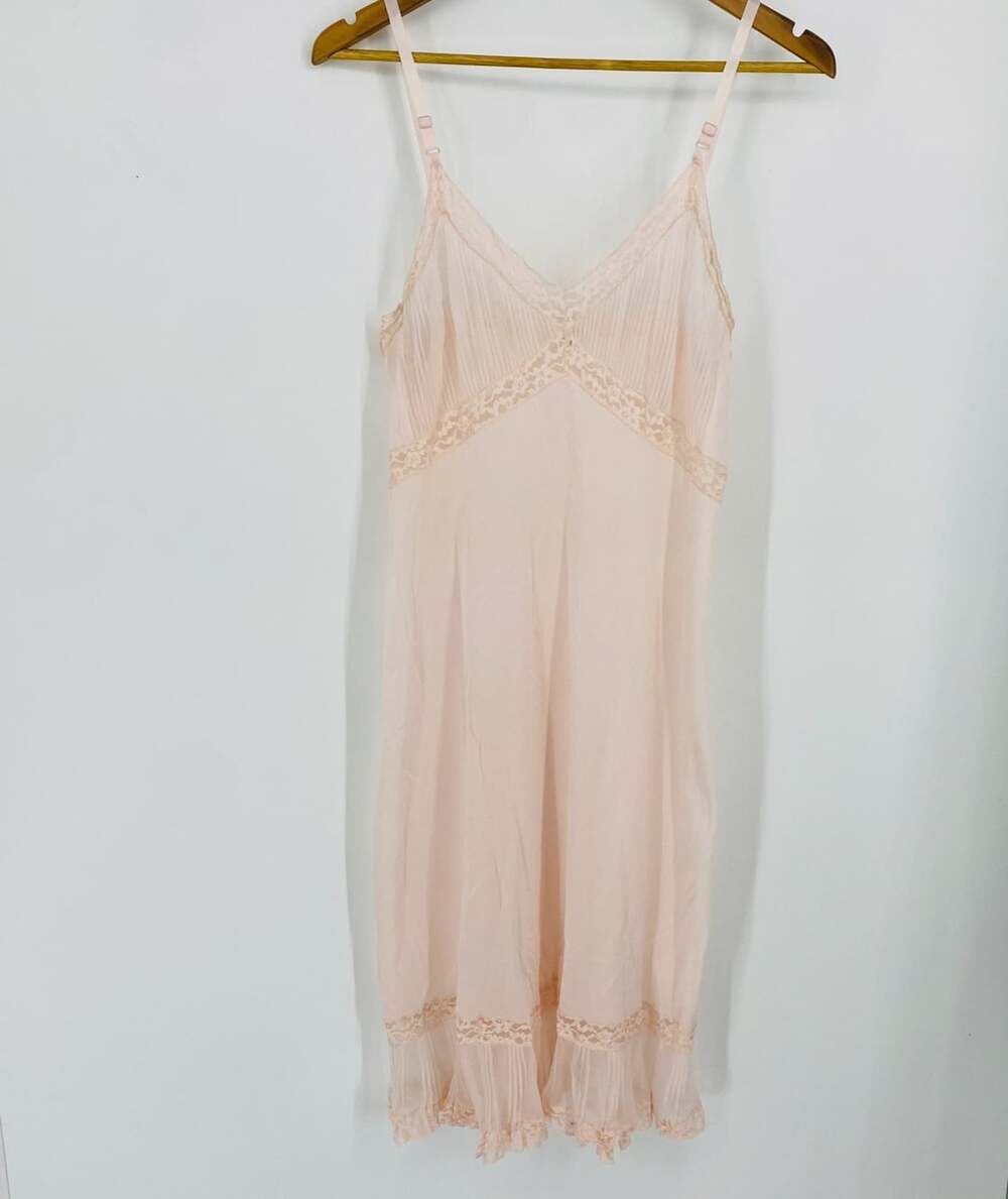 Vintage Aristocrat by Superior Pink Nylon Lace Slip Dress Coquette Lingerie M